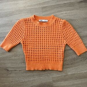Zara orange crochet crop top size small